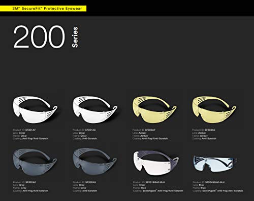 3M Safety Glasses, SecureFit, 20 Pack, ANSI Z87, Anti-Scratch, Clear Lens, Clear Frame, Flexible Temples
