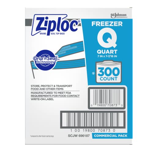 SC Johnson Professional Ziploc Quart Food Storage Freezer Bags, Grip 'n Seal Technology for Easier Grip, Open, and Close, 300 Count