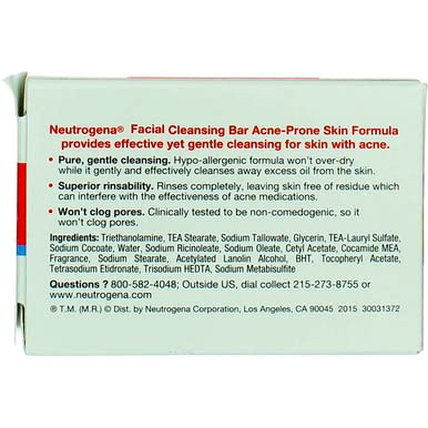 Neutrogena Acne Prone Skin Formula Facial Bar 3.50 oz (Pack of 4)
