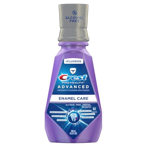 Crest Pro-Health Advanced Mouthwash, Alcohol Free, Anticavity Fluoride, Enamel Care, Contains CPC, 500 mL (16.9 fl oz) Pack of 4, Crest Mouthwash, Mouthwash Alcohol Free