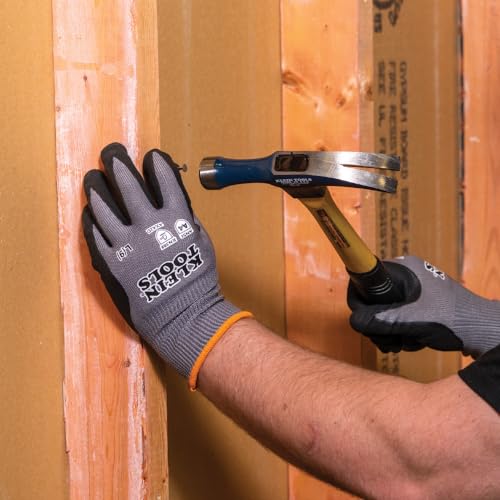 Klein Tools 60588 Work Gloves, Knit Dipped Cut Resistant ANSI A4 Nitrile Coated Gloves, HPPE Fabric, Touchscreen Capable, Medium, 2-Pair