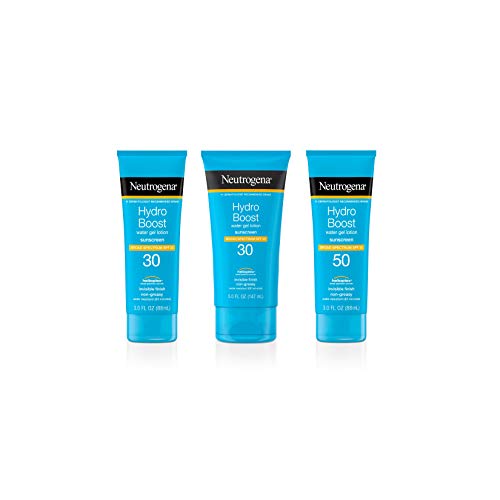 Neutrogena Hydro Boost Water Gel Moisturizing Sunscreen Lotion, Broad Spectrum Sunblock SPF 50, Water Resistant Travel Size Sunscreen For Sensitive Skin, 3 FL OZ (3-Pack)