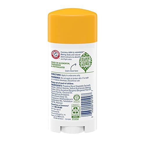 ARM & HAMMER Essentials Deodorant - Made with Natural Deodorizers - Coconut Geranium - Free From Aluminum, Parabens & Phthalates, 2.5 oz (Pack of 2)