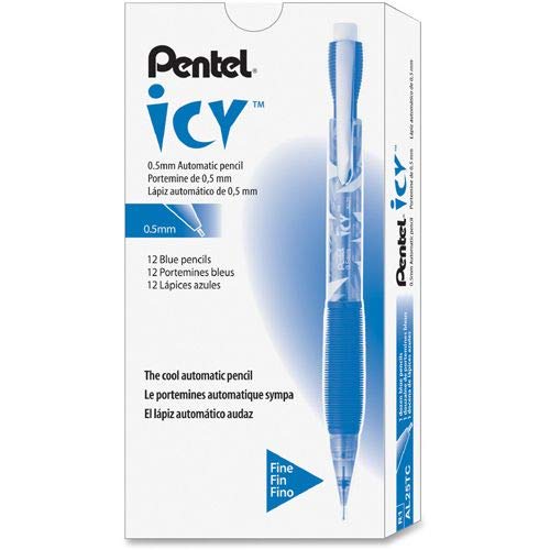 Pentel Icy Automatic Pencil, 0.50 mm, Transparent Blue Barrel, Box of 12 (AL25TC)