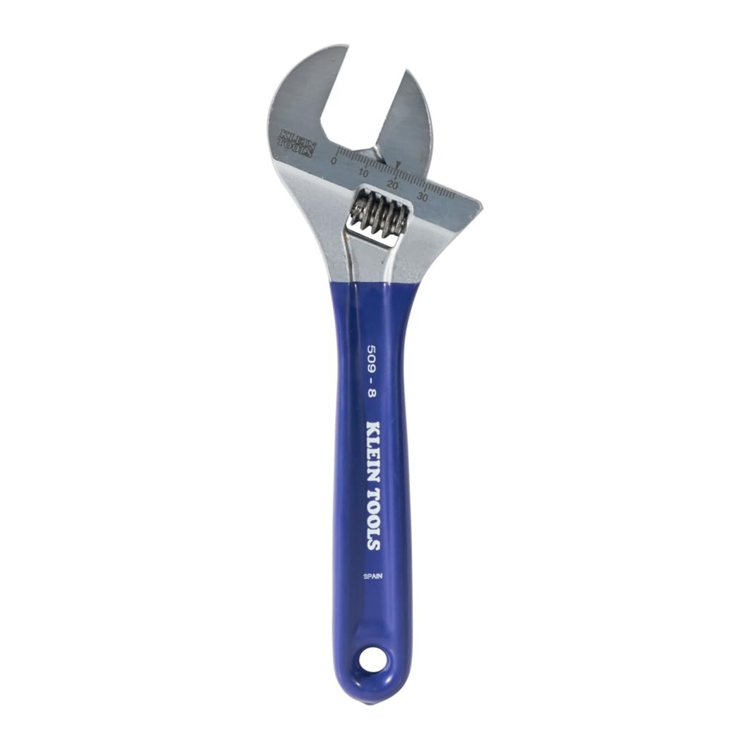 Klein Tools D509-8 Adjustable Wrench, Extra Wide Jaw Forged Drive Wrench with High Polish Chrome Finish, 8-Inch