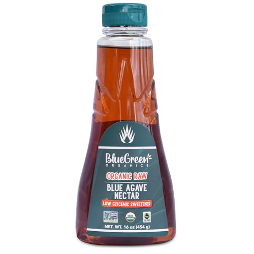 BLUE GREEN ORGANICS, Agave syrup, Gluten free, Vegan, Low Carb, Organic, Sweetener, cakes, coffees, pancakes, drinks or any baked good, Family-friendly, Sugar substitute, Raw, 16 oz