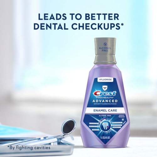 Crest Pro-Health Advanced Mouthwash, Alcohol Free, Anticavity Fluoride, Enamel Care, Contains CPC, 500 mL (16.9 fl oz) Pack of 4, Crest Mouthwash, Mouthwash Alcohol Free