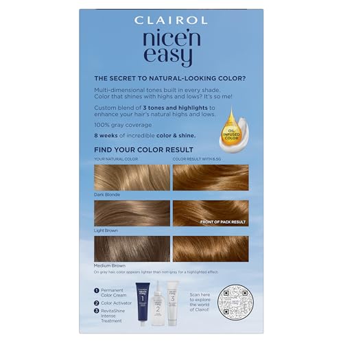 Clairol Nice'n Easy Permanent Hair Dye, 6.5G Lightest Golden Brown Hair Color, Pack of 3