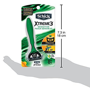 Schick Xtreme 3 Blade Sensitive Skin Disposable Razor for Men, Pack of 8