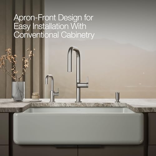 KOHLER K-6489-FF Whitehaven Farmhouse Self-Trimming Apron Front Single Basin Sink with Tall Apron, Sea Salt