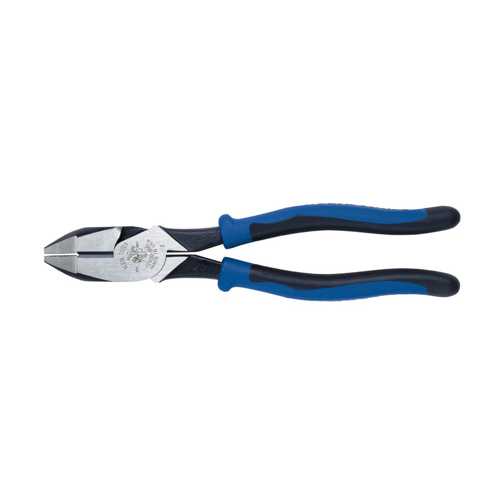 Klein Tools J2000-9NE Side Cutter Linemans Pliers, Made in USA, High Leverage 9-Inch Pliers Cut ACSR, Screws, Nails, Wire
