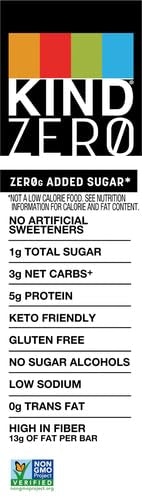 KIND ZERO Added Sugar Bars, Caramel Almond & Sea Salt, Keto Friendly Snacks, Gluten Free, 5g Protein, 5 Count