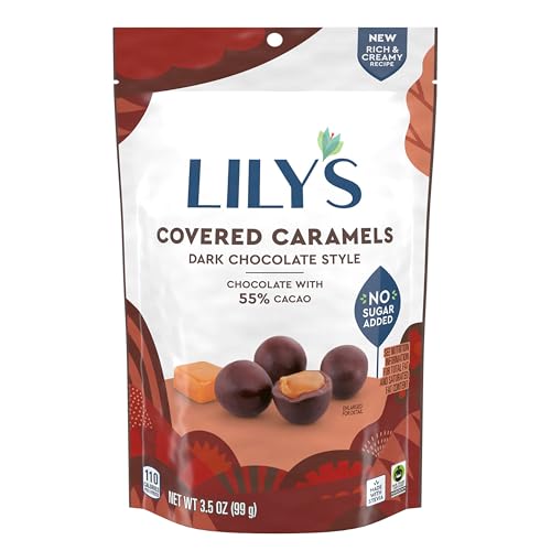LILY'S Dark Chocolate Style No Sugar Added, Covered Caramels Bag, 3.5 oz