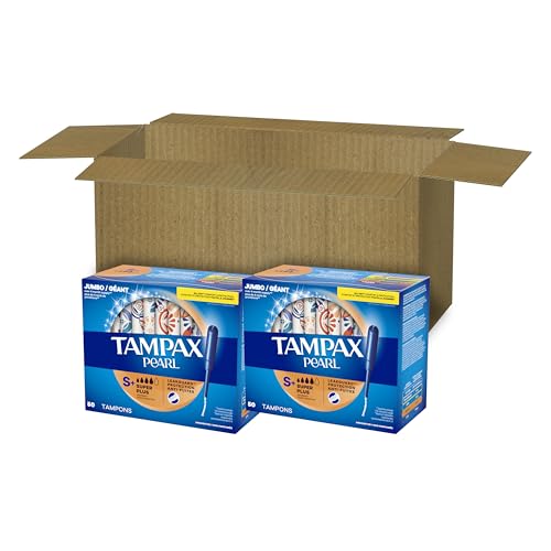Tampax Pearl Tampons for Women, with LeakGuard Braid, Super Plus Absorbency, Unscented, 100 Count (2 Packs of 50)