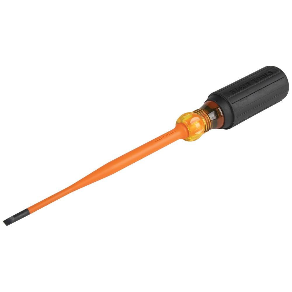 Klein Tools 6916INS 1000V Slim Tip Insulated Screwdriver, Made in USA, Screwdriver with 6-Inch Round Shank, 3/16-Inch Cabinet Tip, Cushion Grip Handle