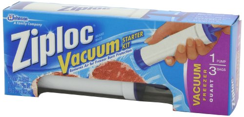 Ziploc Vacuum Starter Kit, 3-Quart Bags, 1-Pump
