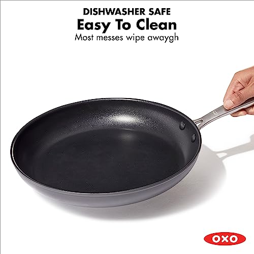 OXO Enhanced 8" Frying Pan Skillet, PFAS-Free Ceramic Nonstick, Durable Hard Anodized Cookware, Scratch Resistant, Stainless Steel Handle, Good Grips, Dishwasher/Oven Safe, Black