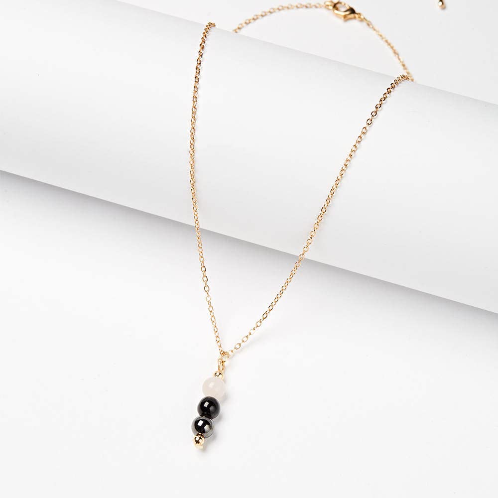 ULANI JOY EMPATH PROTECTION NECKLACE PENDENT FOR ENERGY PROTECTION AND BALANCE,NATURAL 6MM GEMSTONES ROSE QUARTZ, BLACK TOURMALINE AND HEMATITE LENGTH 16 INCH PLUS EXTENDER, tourmaline, hematite