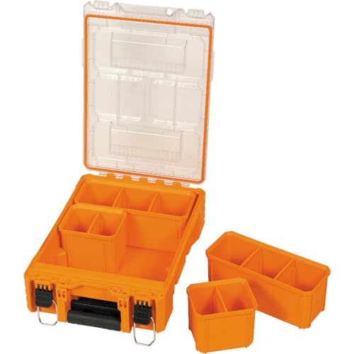 Klein Tools 54808MB MODbox Tall Compartment Box, Half-Width Tool Organizer, Small Parts Tool Box with 10 Compartments, 4 Removable Bins, Stackable Module