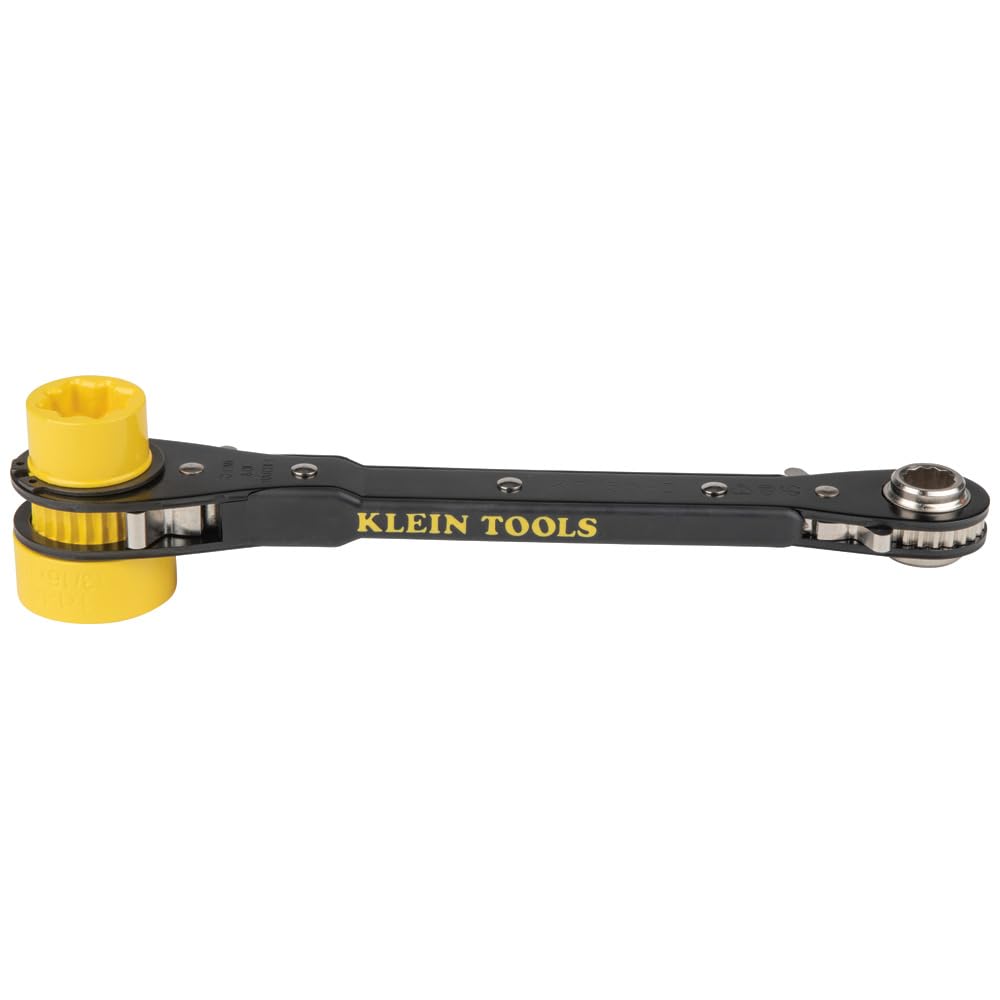 Klein Tools KT155HD Heavy-Duty 6-In-1 Lineman's Ratcheting Wrench with Bolt Through Design and Bright Yellow Socket