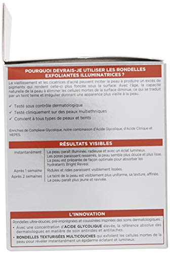 L'OrÃ©al Paris Revitalift Bright Reveal Anti-Aging Exfoliating Peel Pads with Glycolic Acid, Reduce Wrinkles & Brighten Skin, 30 Count (Pack of 1)