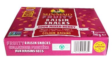 Sun-Maid Fruity Raisin Snacks, Sour Mixed Berry, 140g/5 oz. Box (Imported from Canada)