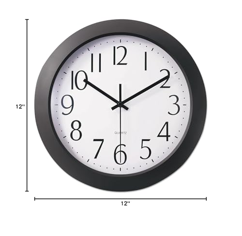 Universal UNV10451 12 in. Diameter Cordless Whisper Quiet Clock - Black