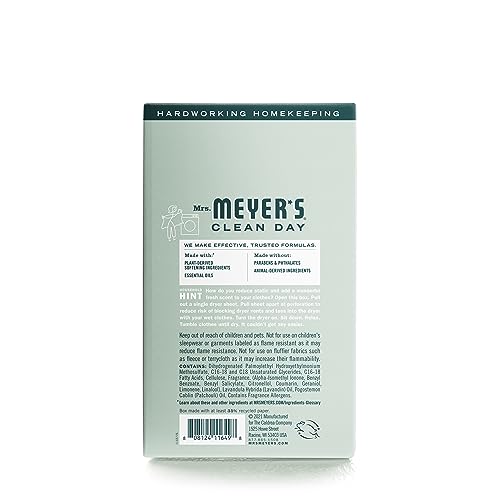MRS. MEYER'S CLEAN DAY Dryer Sheets, Fabric Softener, Reduces Static, Infused with Essential Oils, Birchwood, 80 Count