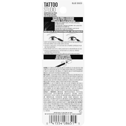MAYBELLINE Tattoo Studio Sharpenable Eyeliner Pencil, 36 Hour Wear, Waterproof, Blue Disco, 1 Count