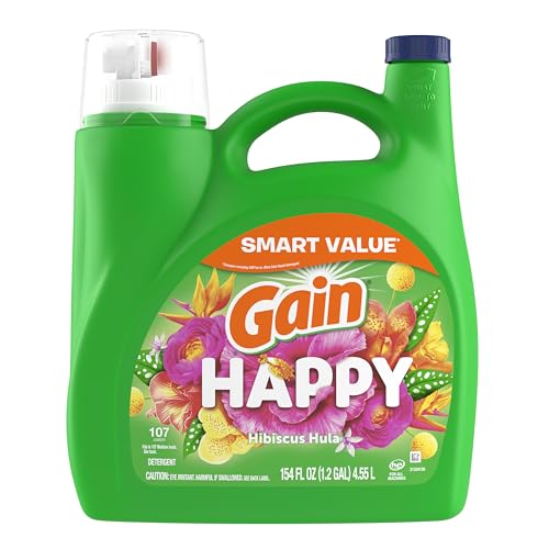 Gain Liquid Laundry Detergent, Happy, HE Compatible, 154 fl oz, 107 Loads