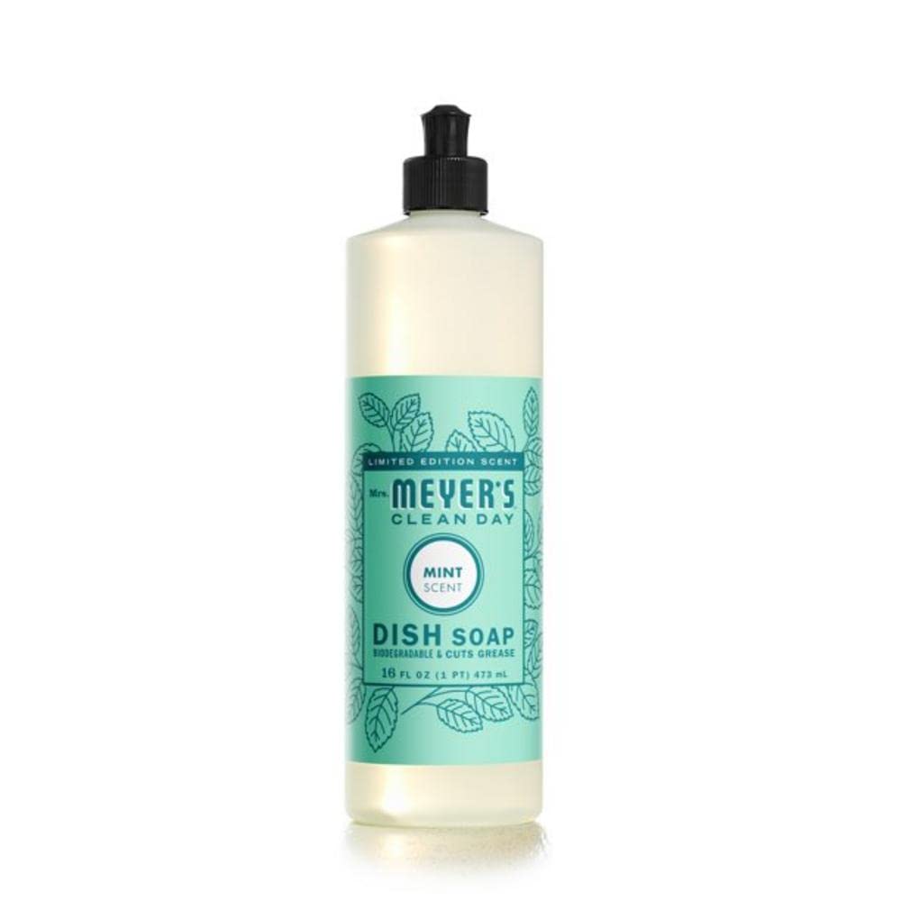 MRS. MEYER'S CLEAN DAY Liquid Dish Soap, Biodegradable Formula, Mint, 16 fl. Oz