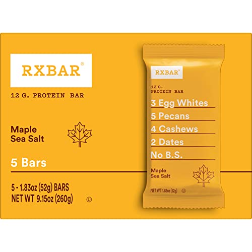 RXBAR Protein Bars, 12g Protein, Gluten Free Snacks, Maple Sea Salt (6 Boxes, 30 Bars)