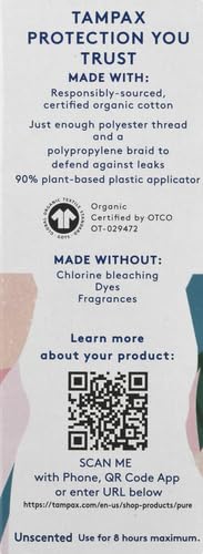 Tampax Pure 100% Organic Cotton Core Regular Absorbency Tampons - 16 ct