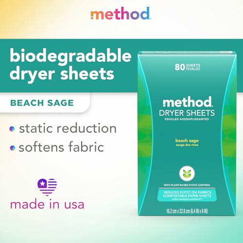 Method Dryer Sheets, Beach Sage, 80 Count