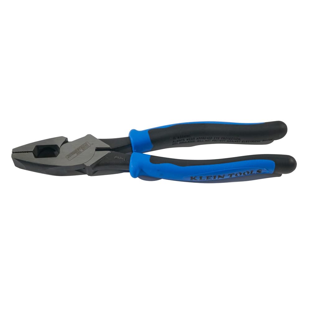 Klein Tools J2000-9NE Side Cutter Linemans Pliers, Made in USA, High Leverage 9-Inch Pliers Cut ACSR, Screws, Nails, Wire
