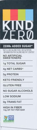 KIND ZERO Added Sugar Bars, Dark Chocolate Nuts and Sea Salt, Keto Friendly Snacks, Gluten Free, 5g Protein, 5 Count
