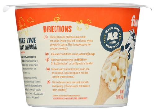 Funny Farm A2 Milk Macaroni and Cheese Cups | Pasta with White Cheddar Flavor - Goat Cheese Mac and Cheese Cups (Bulk 10 Pack) | A2 Goat Milk Cheese Pasta Sauce Packet with Elbow Macaroni Noodles - Goats Milk Based White Cheddar Mac n Cheese Cups