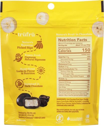 Tru Fru Nature's Bananas Hyper-Dried Fresh in Dark Chocolate 4.5 Ounce Bag