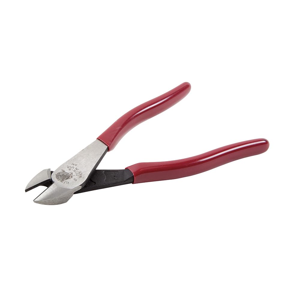 Klein Tools D228-8 Pliers, Made in USA, Diagonal Cutting Pliers with Short Jaw and Beveled Knives, High-Leverage Color-Coded Wire Cutters, 8-Inch