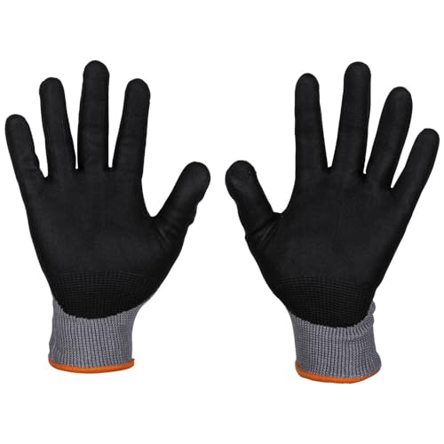 Klein Tools 60588 Work Gloves, Knit Dipped Cut Resistant ANSI A4 Nitrile Coated Gloves, HPPE Fabric, Touchscreen Capable, Medium, 2-Pair