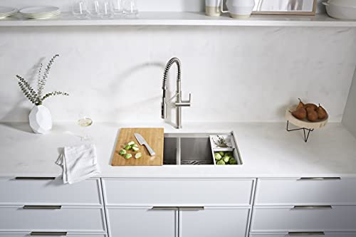 KOHLER Task Smart Divide 33" Top-/Undermount Double-Bowl Workstation Kitchen Sink, Includes Accessories, Stainless Steel, 2 Faucet Holes, K-80085-2PC-NA