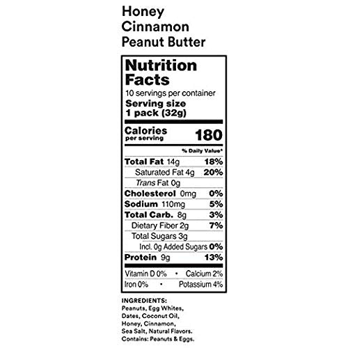 RX Nut Butter Peanut Butter, Protein Snack, Lunch Snacks, Honey Cinnamon, 11.3oz Box (10 Packs)