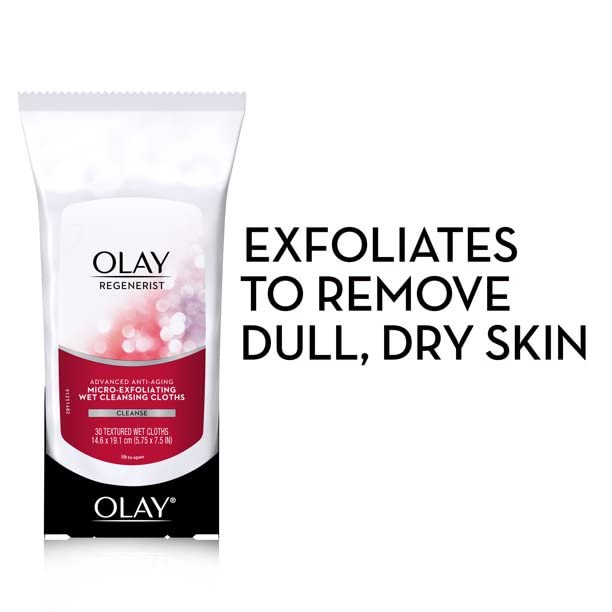 Olay Regenerist Micro-Exfoliating Wet Cleansing Cloths 30 Count (Pack of 2)