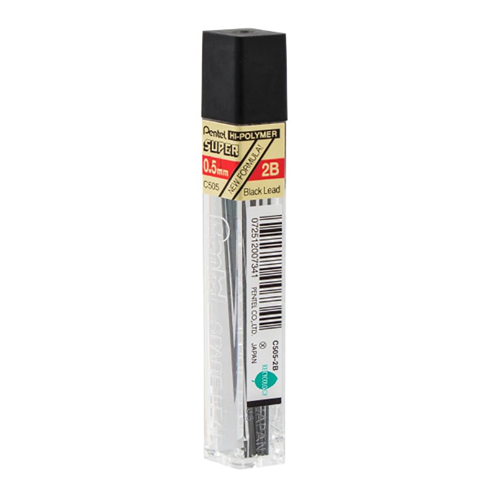 Pentel Super Hi-Polymer Lead Refill (0.5mm) Fine, 2B, 36 Total Pieces
