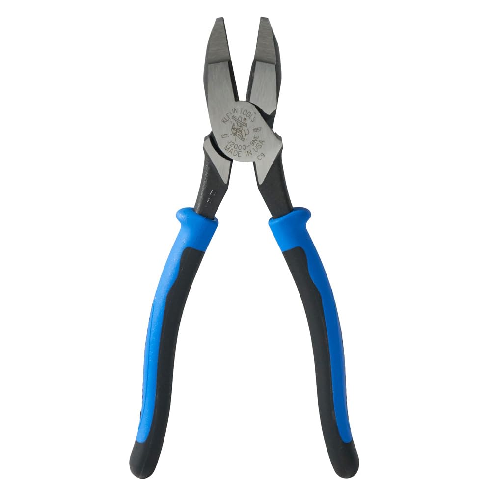 Klein Tools J2000-9NE Side Cutter Linemans Pliers, Made in USA, High Leverage 9-Inch Pliers Cut ACSR, Screws, Nails, Wire
