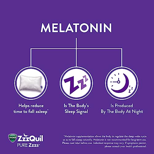 ZzzQuil PURE Zzzs Melatonin Sleep Aid Gummies, Helps You Fall Asleep Naturally, Wildberry Vanilla Flavor, Chamomile Lavender & Valerian Root, 1mg per gummy, 24 Count