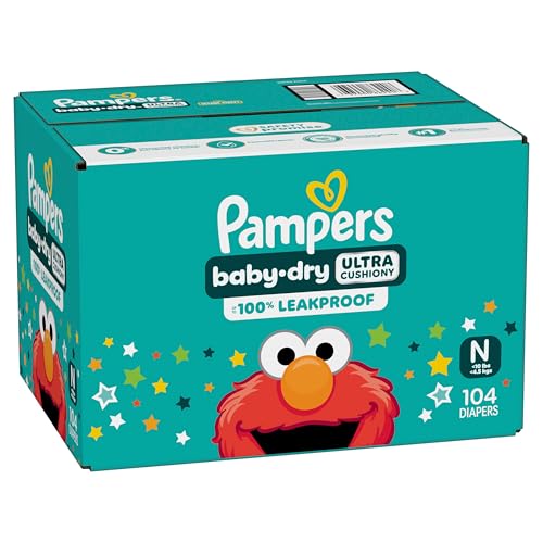Pampers Diapers - Baby Dry - Size 0, 104 Count, Absorbent Disposable Newbort Diaper (Packaging May Vary)