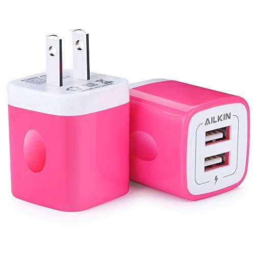 AILKIN 2 Pack Dual USB Wall Chargers, 2.1A, Compatible with iPhone, Samsung, LG, Moto, Kindle, Fast Charging, UL Certified
