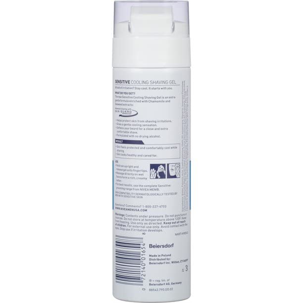 NIVEA FOR MEN Sensitive Cooling Shaving Gel 7 oz (Pack of 6)