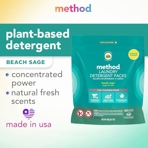 Method Laundry Detergent Packs, Beach Sage, 42 Count, 1 Pack, Packaging May Vary